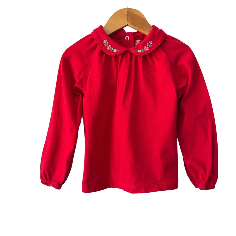 OshKosh B'gosh Red Floral Collar Kids Blouse 3T